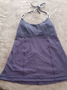 Lululemon Navy Blue/Purple Halter Top with White Strap Detail Sz 8